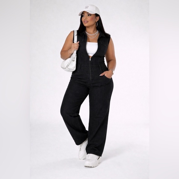 Universal Thread Denim - NWT Universal Thread Sleeveless Denim Jumpsuit Zip Front Coveralls Size 2 Black